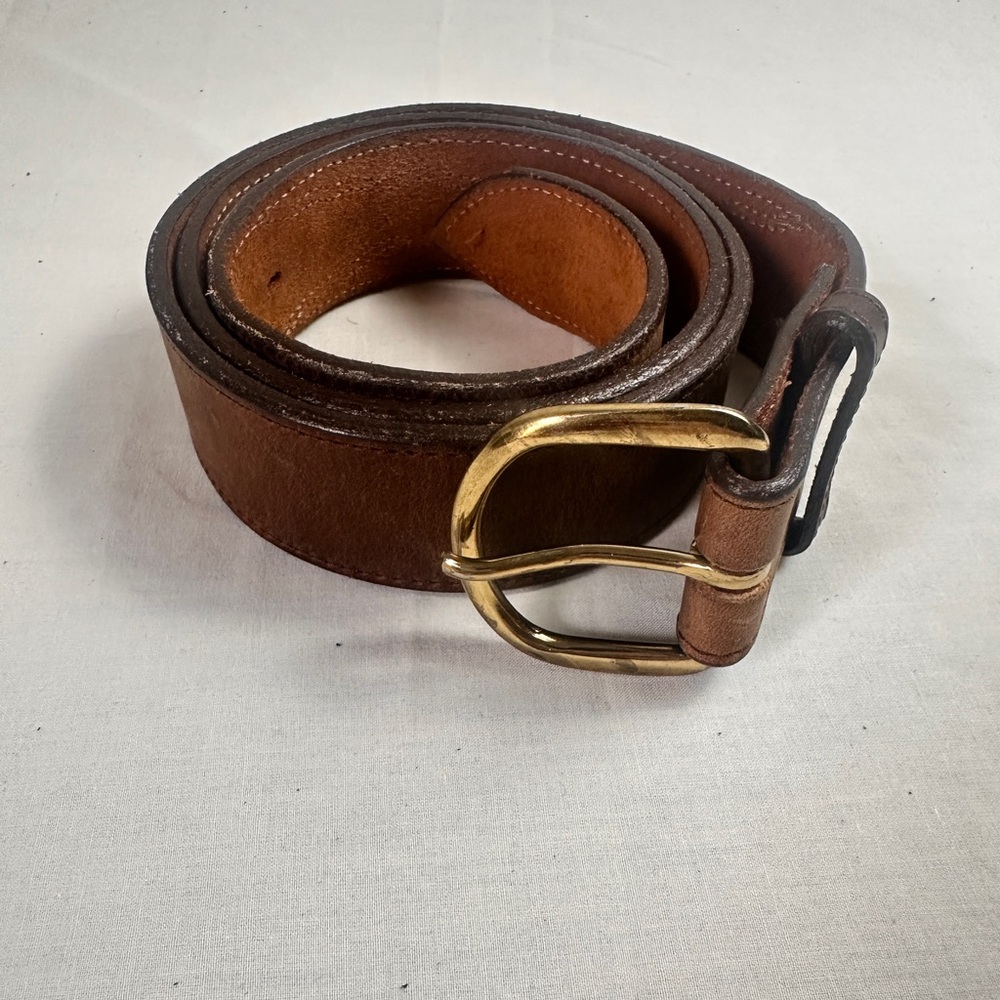 Brown Genuine Leather Belt with Gold Buckle